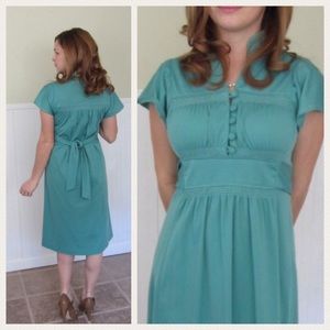 Vintage Teal Dress with Covered Buttons